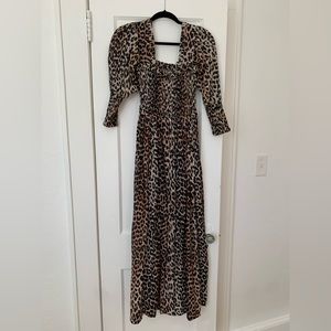 Ganni leopard maxi dress with puff sleeves size 34